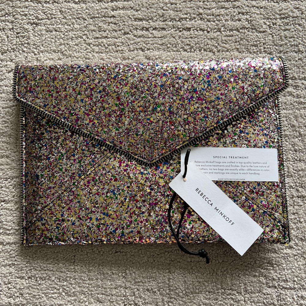 NWT Rebecca Minkoff Glitter Leo Clutch